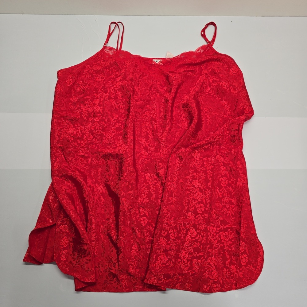 Avon Style Red Floral Jacquard Satin Lace Trim Nightgown Chemise Plus Size 3X